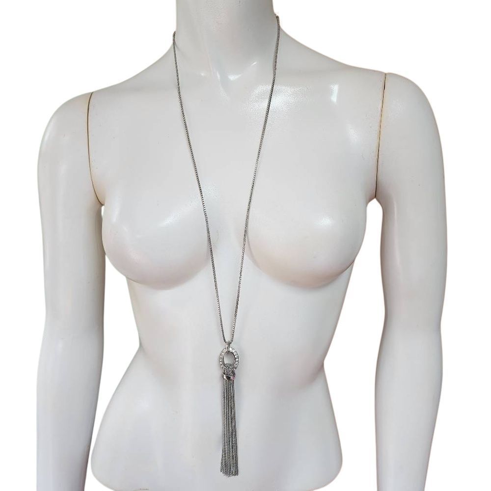Jennifer Lopez Silver Tone Tassel & Rhinestone Necklace (29")